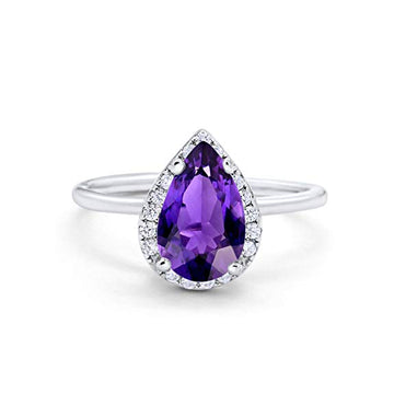 Teardrop Pear Wedding Ring Simulated Amethyst CZ 925 Sterling Silver